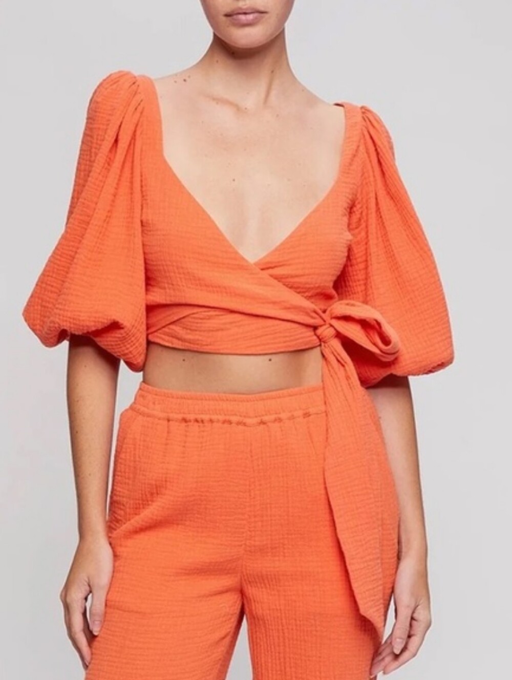 NWT Jonathan Simkhai Mila Puff Sleeve Wrap Top in Chili
